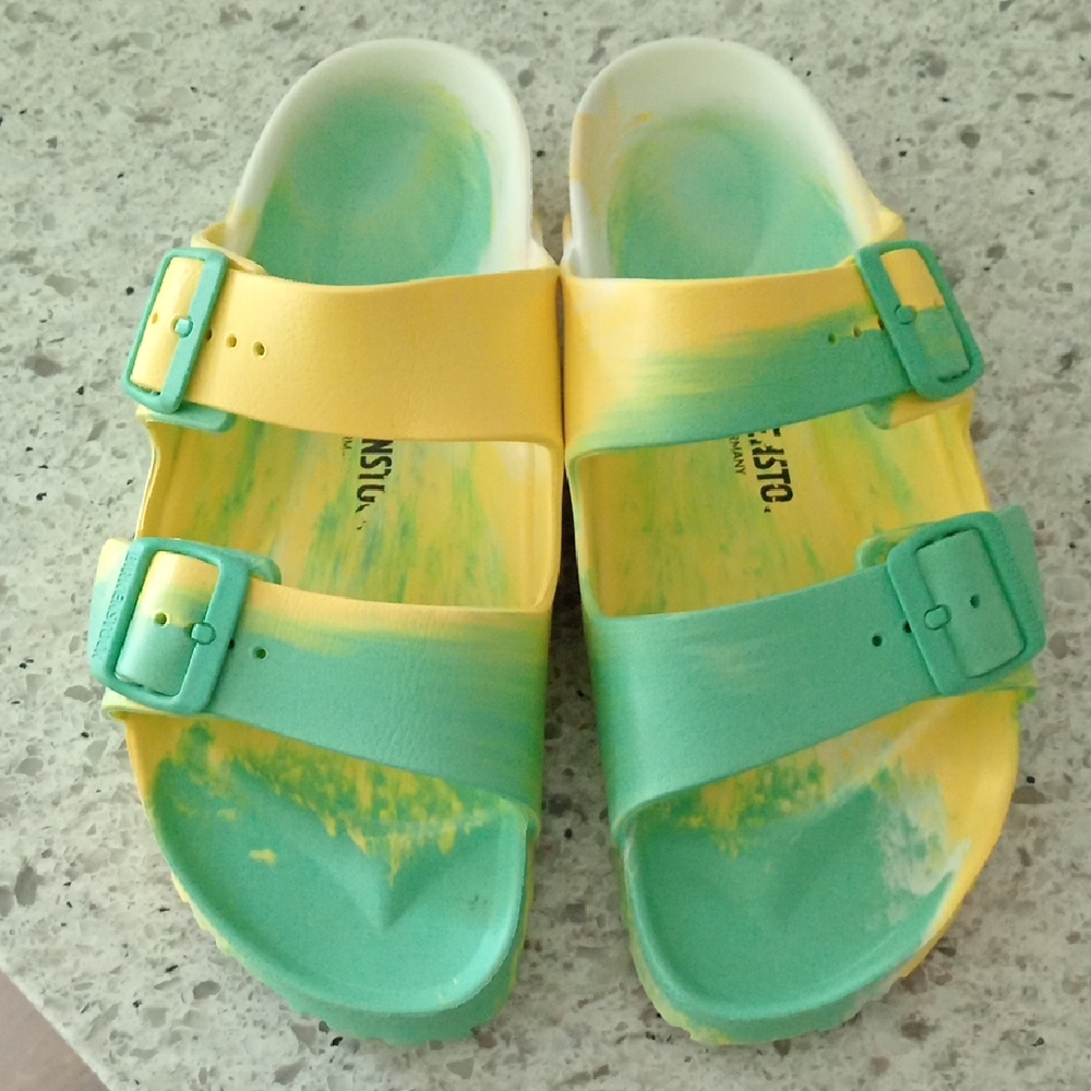 Birkenstock Two-Tone Yellow and Mint Green Arizona EVA Sandals - Picture 8 of 8